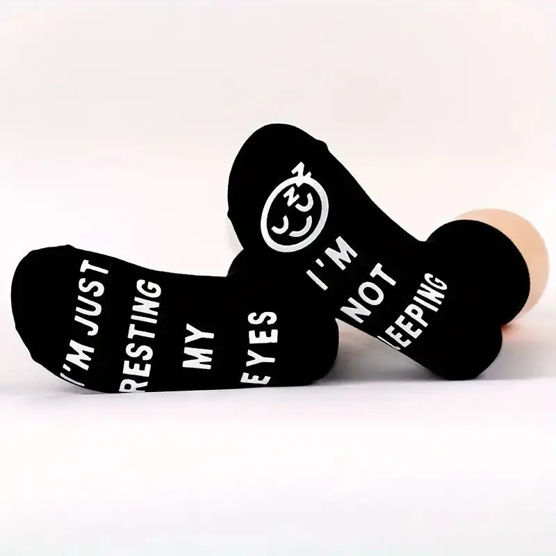 5Pairs I'M JUST RESTING MY EYESB Unisex Winter Mid-calf Socks Warm Happy Non-slip Socks Street Style Sock Fashion Letter Sock