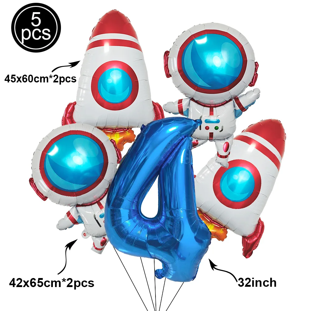 1Set Galaxy Space Luftballons Blau 32 Zoll Zahlenballons Rakete Astronaut Luftballons für Jungen Galaxy Mottoparty Geburtstagsdekoration – Detail 5