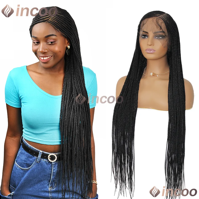 36" blonde Perücken Cornrow Seitenteil Flechten Haar Box geflochtene Perücken für Frauen Full Lace Front Perücke im Angebot