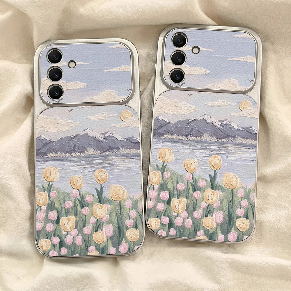 Tulip Flowers Case For Samsung A56 A55 Case S26 Ultra S25 S24 S23 A57 A37 A06 A07 A16 A17 A35 A27 A26 A54 A53 Leather Soft Cover