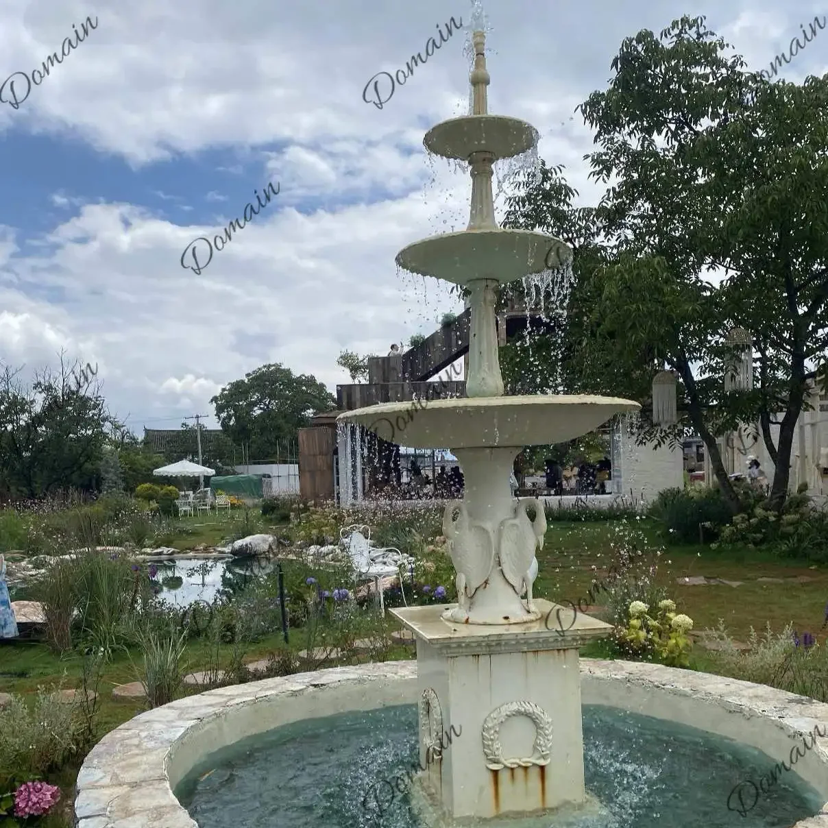 J81 Cast Iron Three-Tier Crane Fountain Garden Outdoor Landscape Decoration