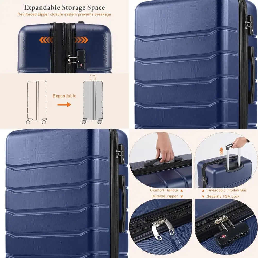 

Ручная кладь из АБС-пластика с твердым корпусом и двойными блеснами, расширяемый чемодан с замком TSA, 28, темно-синий