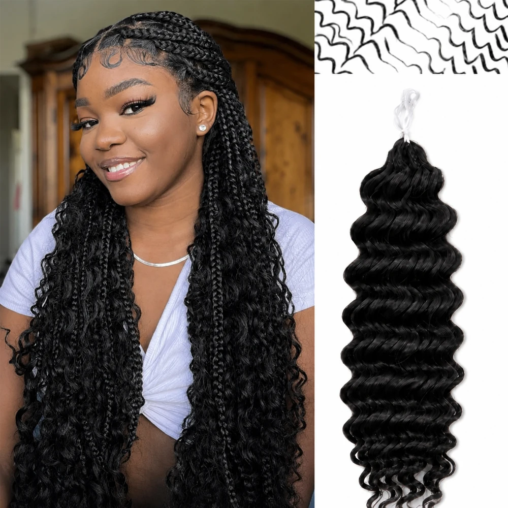 Water Wave Miracle Knots Deep Wave Crochet Human Hair Extensions Pre-Separated Invisible Knotless Feather Crochet Hair 100% Raw Virgin Brazilian Human Hair Soft Bouncy Curly Texture Reusable Protective Hairstyle For Women