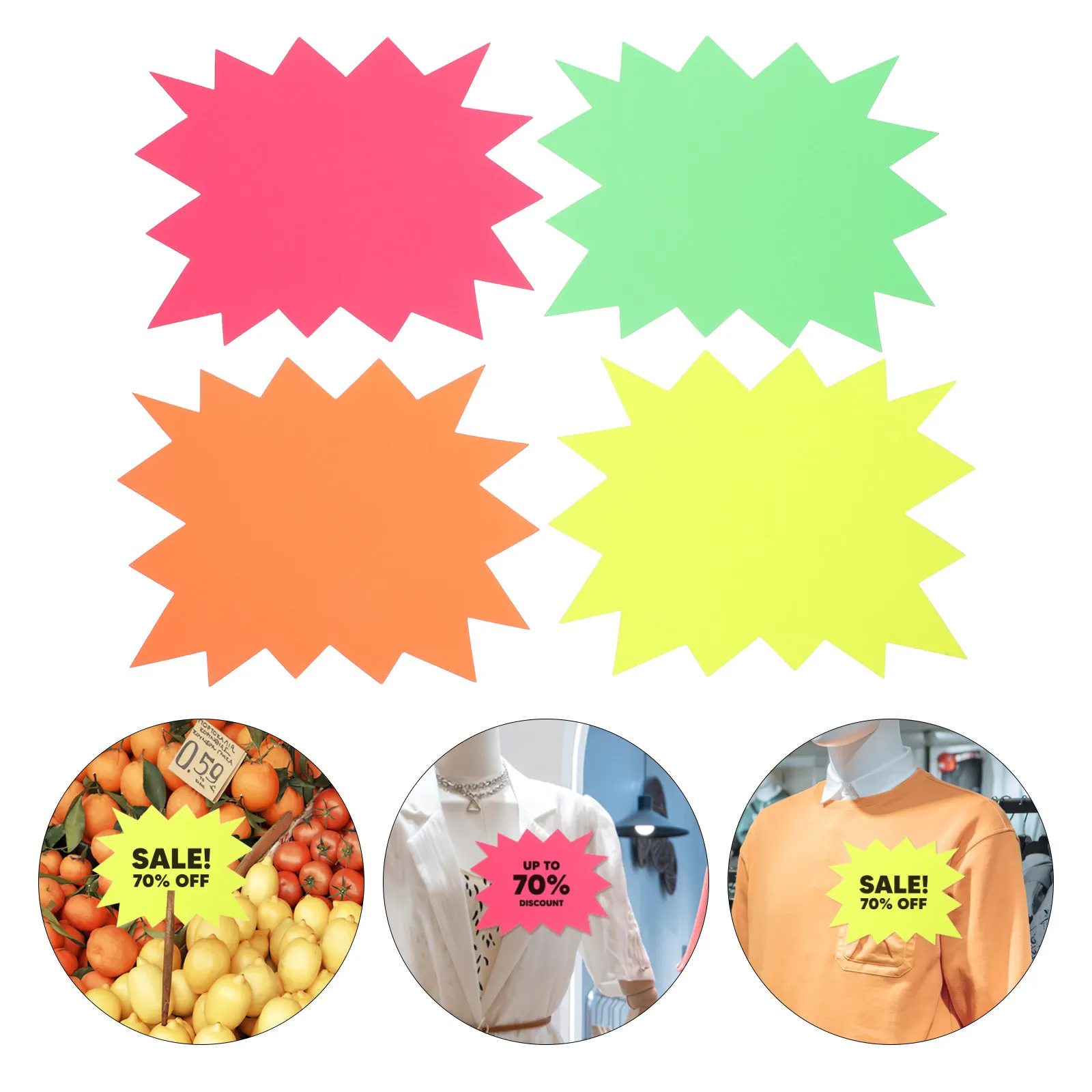 

40Pcs Fluorescent Burst Retail Tags Blank Pop Sale Signs Supermarket Clothing Store Pricing Stickers Store Labels
