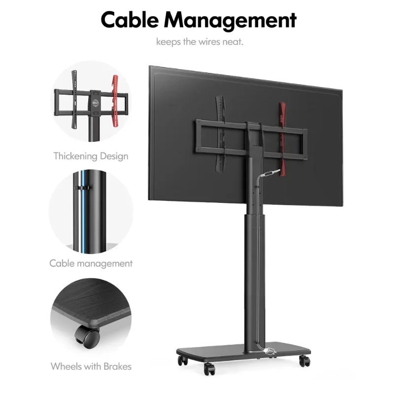 Universal Floor TV Stand Cart with Swivel Mount, Height Adjustable for Most TVs up to 65 Inch, Upgrade Sturdy Wooden