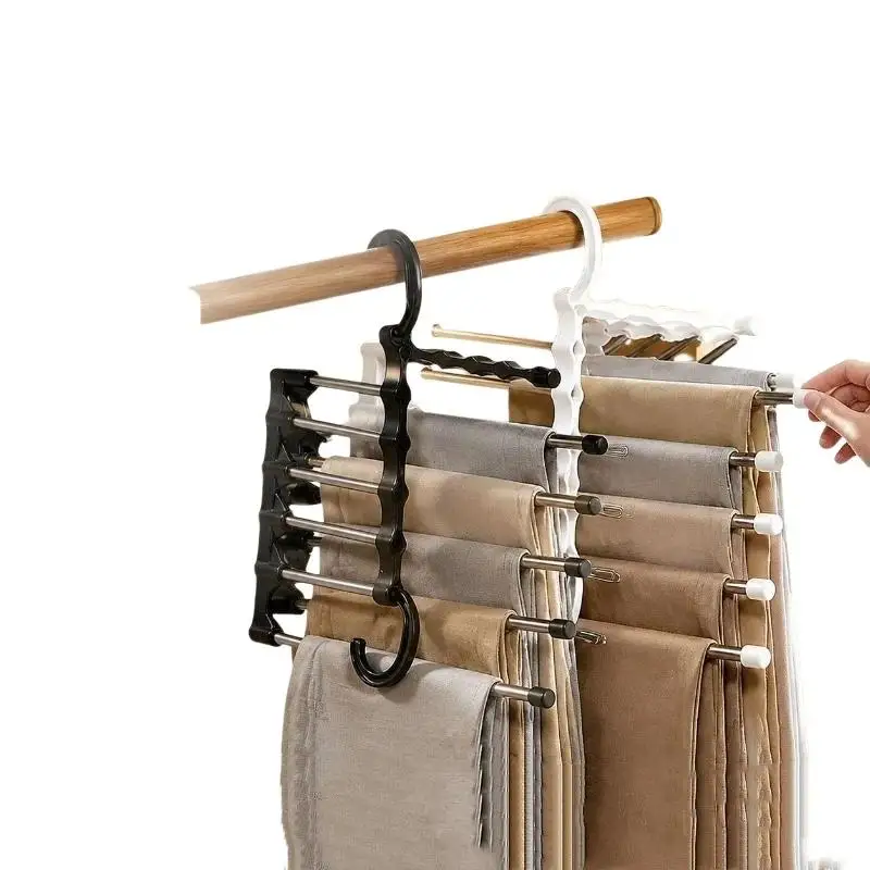 Stainless Steel Foldable Multi Layer Pants Hanger Non-Slip Clip Type Space Saving for Wardrobe Closet Organization Stainless St