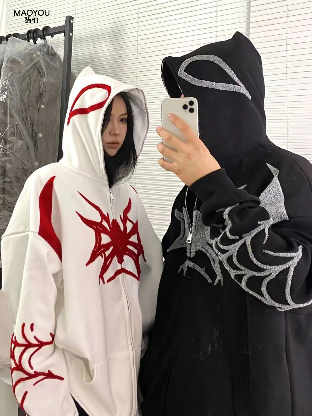 

American retro loose fitting trend long sleeved hoodies women sweet and cool oversized couples tops korean goth zip up hoodie