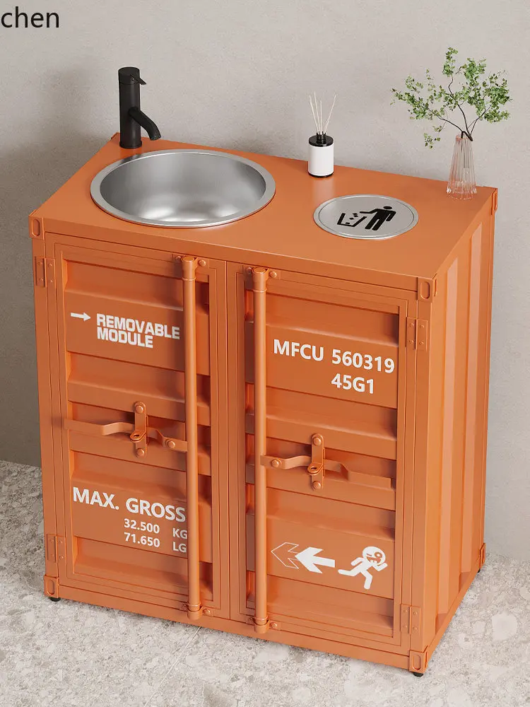 

HYS Washbasin Industrial Style Integrated Basin Cabinet Stainless Steel Pedestal Sink Combination Wash Basin