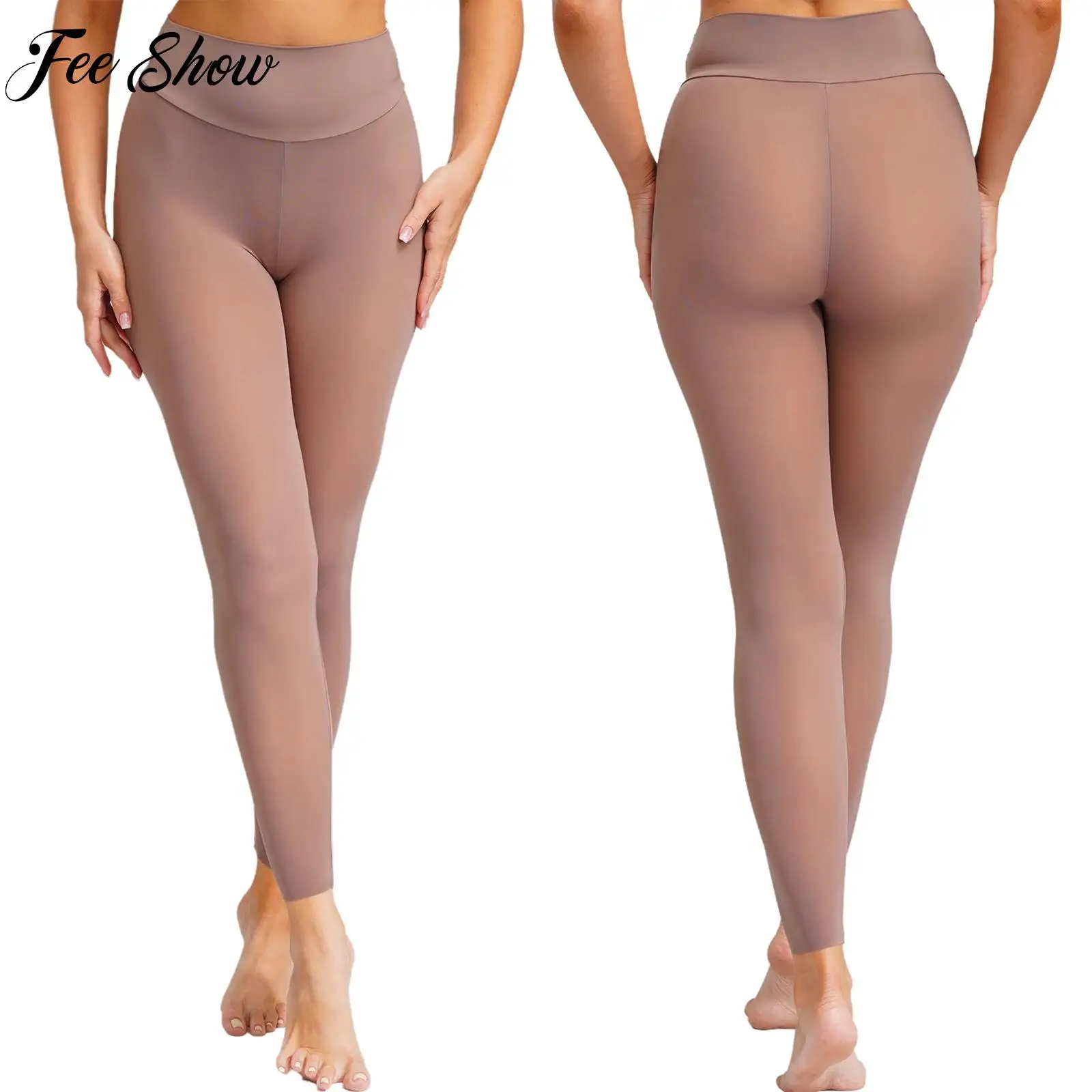 

High Waist Elastic Waistband Solid Color Cropped Pants for Women Yoga Leggings Lightweight Stretchy Trousers Workout Sportswear