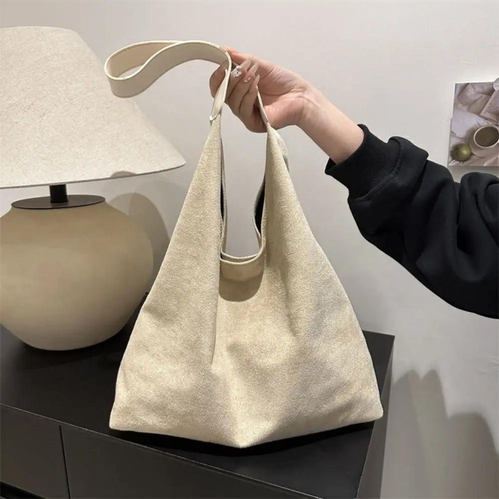 

New Autumn and Winter Vintage Women's Bag Large Capacity Fashion Suede Shoulder Bag with Button Solid Color Versatile Bucket Bag
