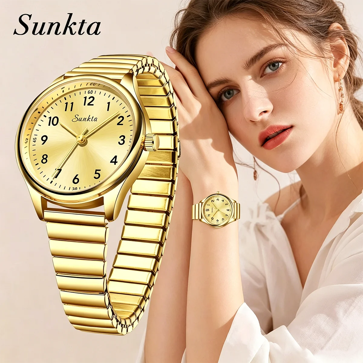 Sunkta Elegant Women Watches Casual Ladies Quartz Wristwatch Waterproof Luminous Luxury Stainless Steel Watch Girlfriend Gifts