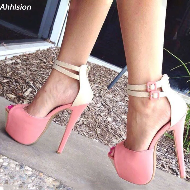 

Ahhlsion/женские сандалии ручной работы на платформе, пикантные повседневные туфли на шпильке с открытым носком, розовые, цвета фуксии, женские размеры США, большие размеры 5-20
