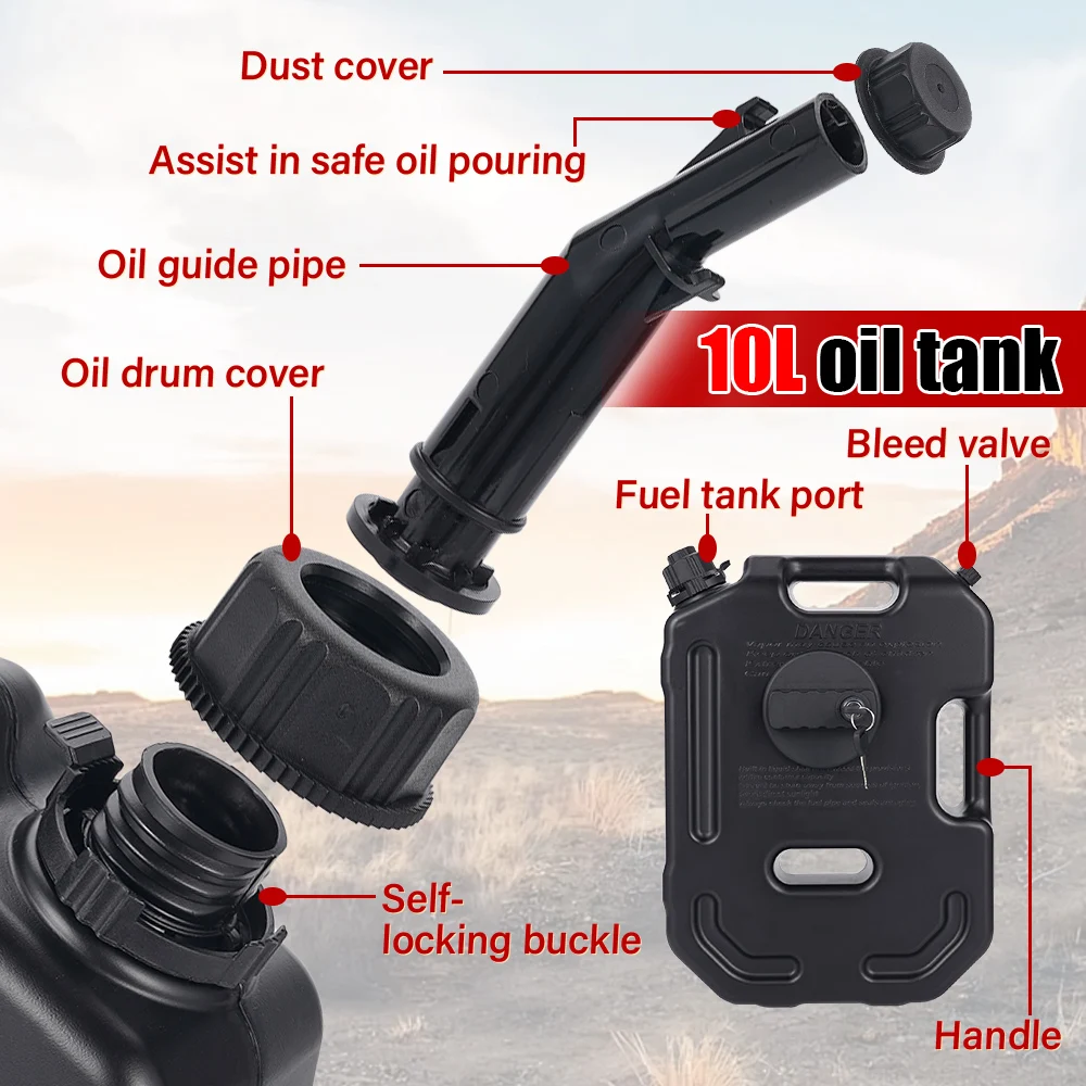 

10L Portable Petrol Diesel Fuel Tank HDPE Anti-theft Lock Explosion-proof Anti-static Pressure Resistant Spare Oil Container