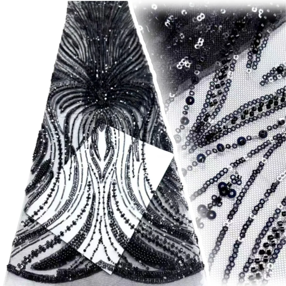 

Beaded French Mesh Bridal Lace Fabric 2025 African Sequins Lace 2025 Hot Sale Nigerian for Women Wedding Dress Sew 5 Yards 1793