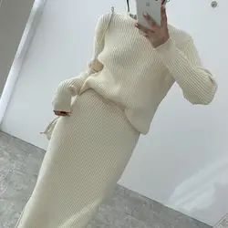 2024 New Solid Color Sleeveless Knitted Turtleneck One Pieces High Knitted Long Skirts Women Elegant Slim Half Skirt Set E1557