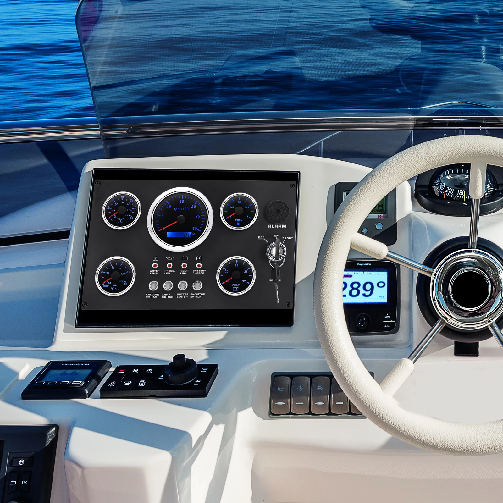Car Boat Diesel Engine Inboard Outboard Instrument Panel with 5 Gauge Set 85mm GPS Speed Meter Tachometer Fuel Oil Pressure Volt