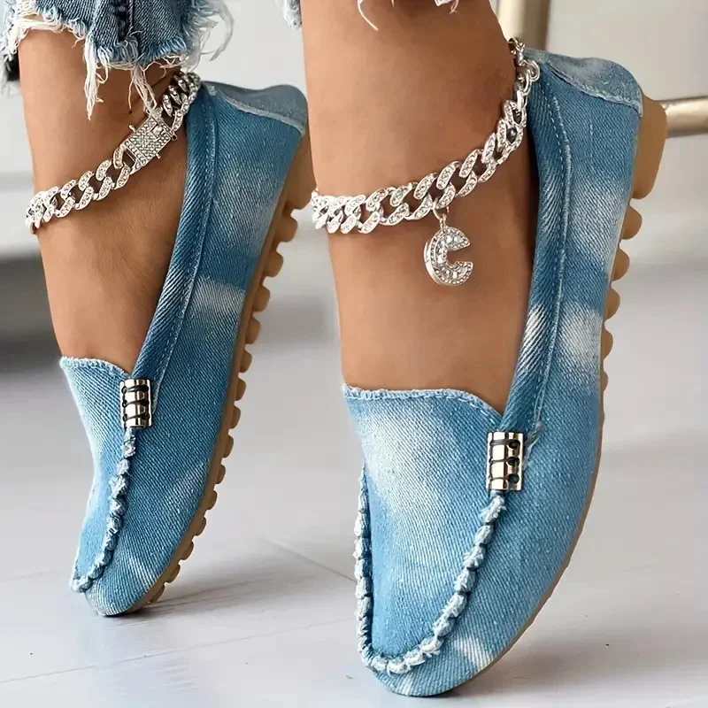 Women Flats Round Toe Thick Bottom Walking Flat Shoes Women New Casual Denim Shoes Spring  Autumn Vintage Chunky Sneakers Women