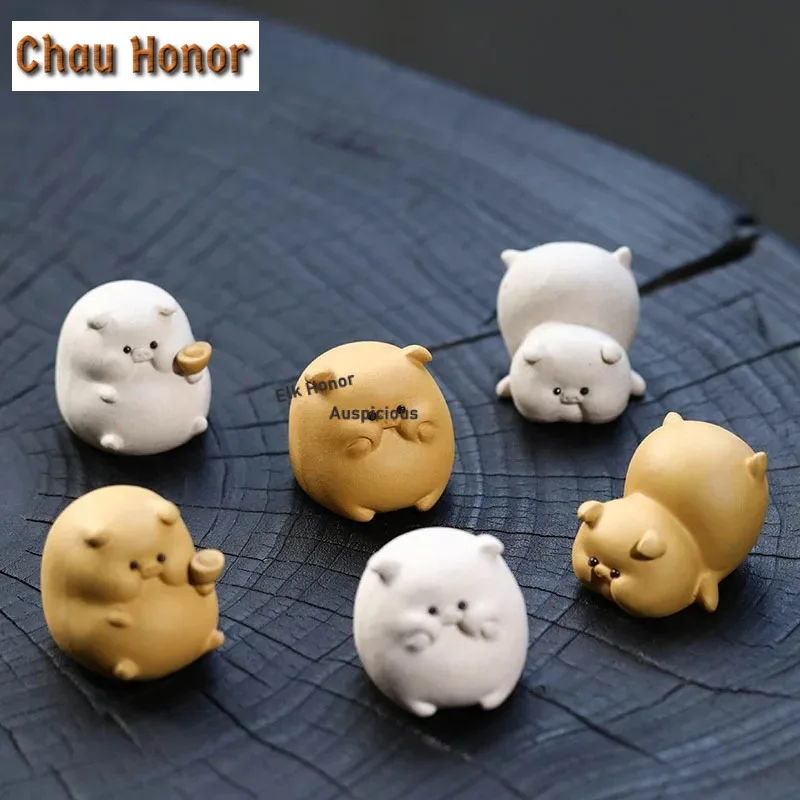 Yixing Boutique Purple Clay Figure Statue Decoration Lovely Pig Tea Pet Ornament Study Desktop Decor Crafts Tea Set Accessories