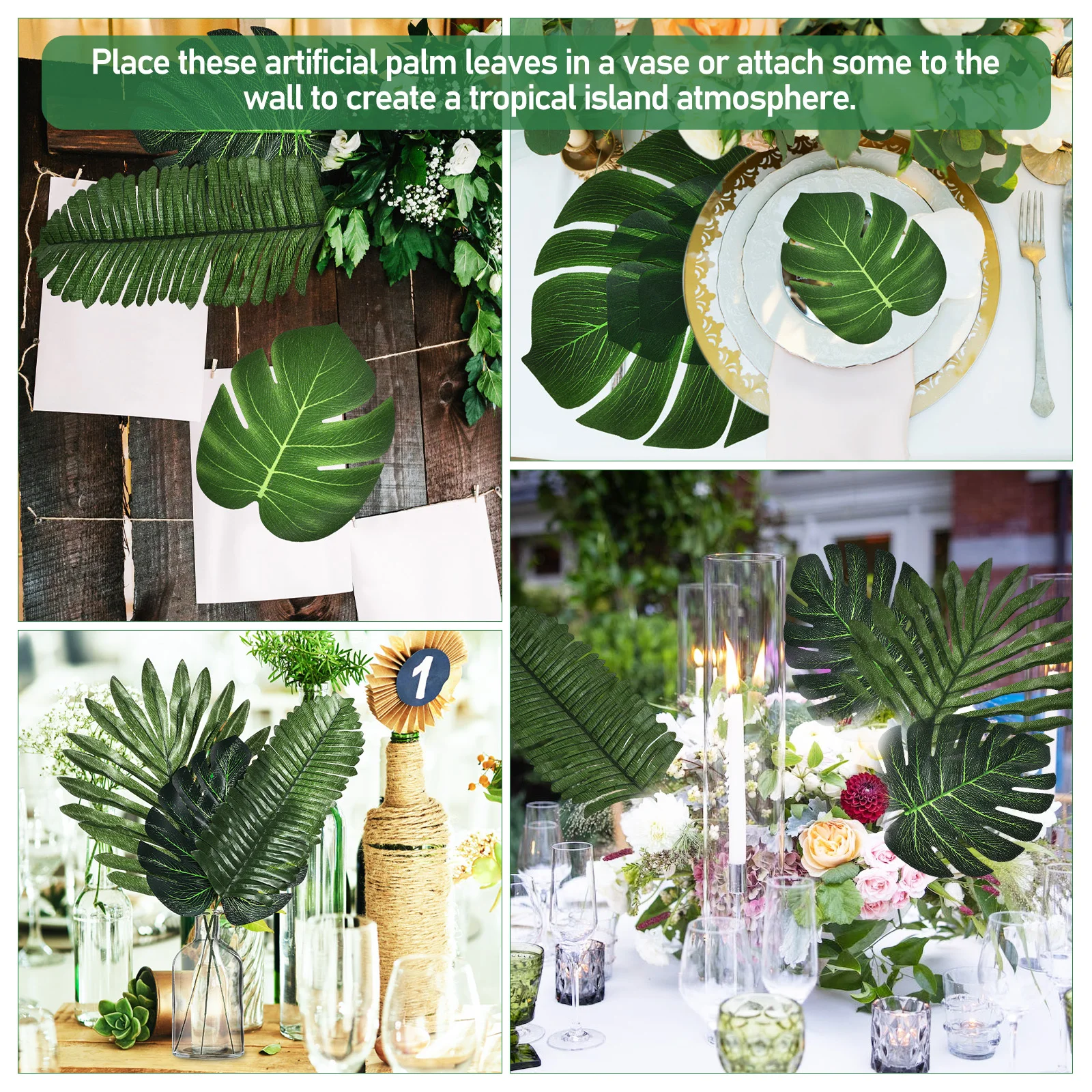 

30 pcs Simulation Monstera Leaf Artificial Lightweight Reusable Palm Leaves For Home Decor Tabletop Decoration Diy Fake Leaves