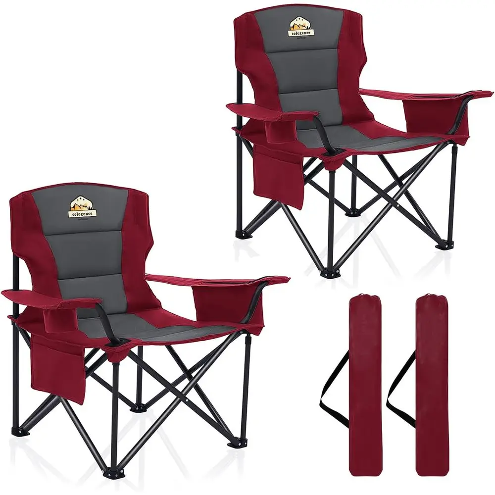 Oversized Heavy Duty Camping Chairs 2 Pack, 450 LBS Support Extra Wide olding Portable Outdoor Chair with Cooler Bag, Cup Holder