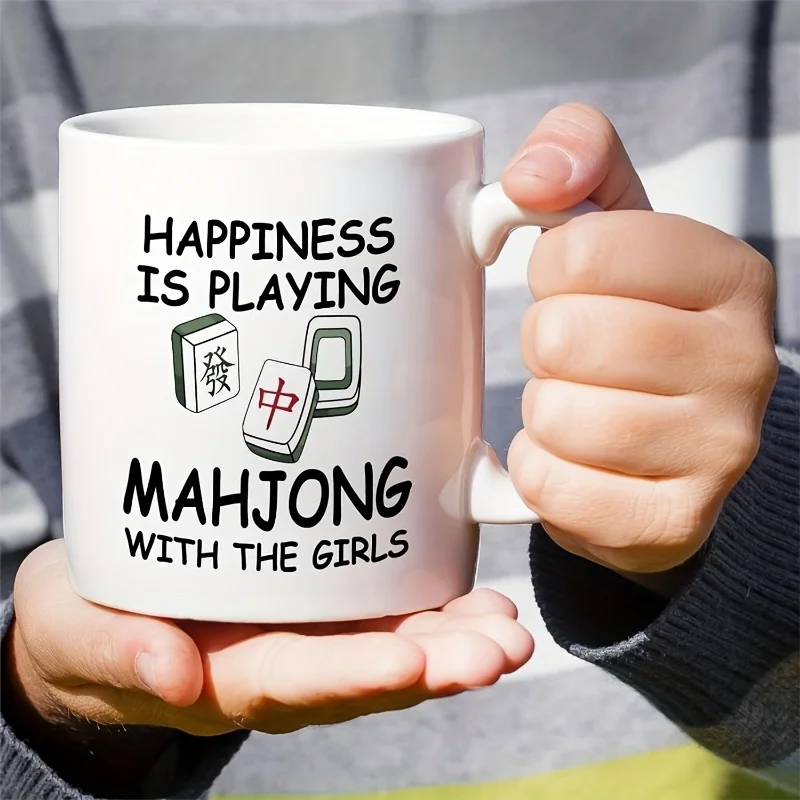 1pc Ceramic Mahjong Enthusiast Coffee Mug – Insulated, Hand Washable, Perfect for Travel & Gifts – Funny 
