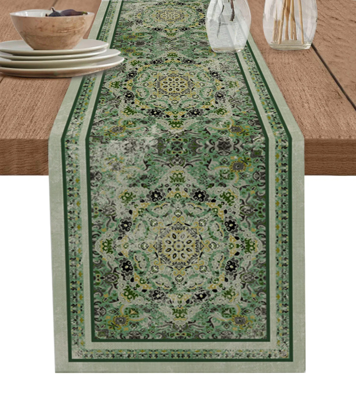 Vintage Mural Medieval Türkiye Pattern Table Runner Kitchen Xmas Decoration Tablecloth Home Party Table Cover 4/6PCS Placemats