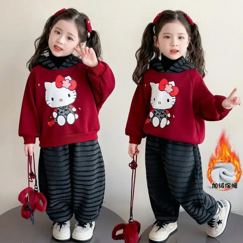 

Sanrio Hello Kitty Fashion 2-piece Set Children's Clothing Jacket Padding Overalls Winter Girls' Padded Girl Coats Overall Boy