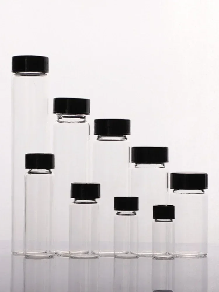 Przezroczyste szklane fiolki na próbki o pojemności od 2 ml do 60 ml, laboratoryjne butelki na odczynniki, małe przezroczyste fiolki na leki do eksperymentów chemicznych. — zdjęcie 2