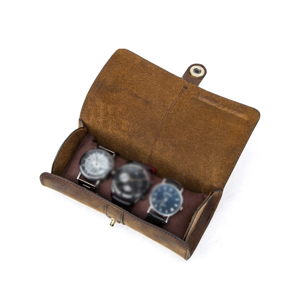 3 Slots Watch Bag Portable Retro Fashion Skid-proof Roll Case Home