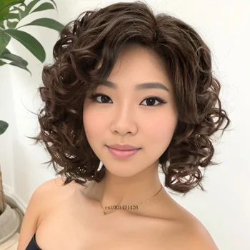 شعر مستعار أمهات مجعد قصير للنساء ، شعر اصطناعي ، مزيج بني ، شعر مستعار طبيعي ، فروة رأس مزيفة ، شعر مستعار واقعي للنساء المسنات ، تصفيفة شعر منفوشة أشعث