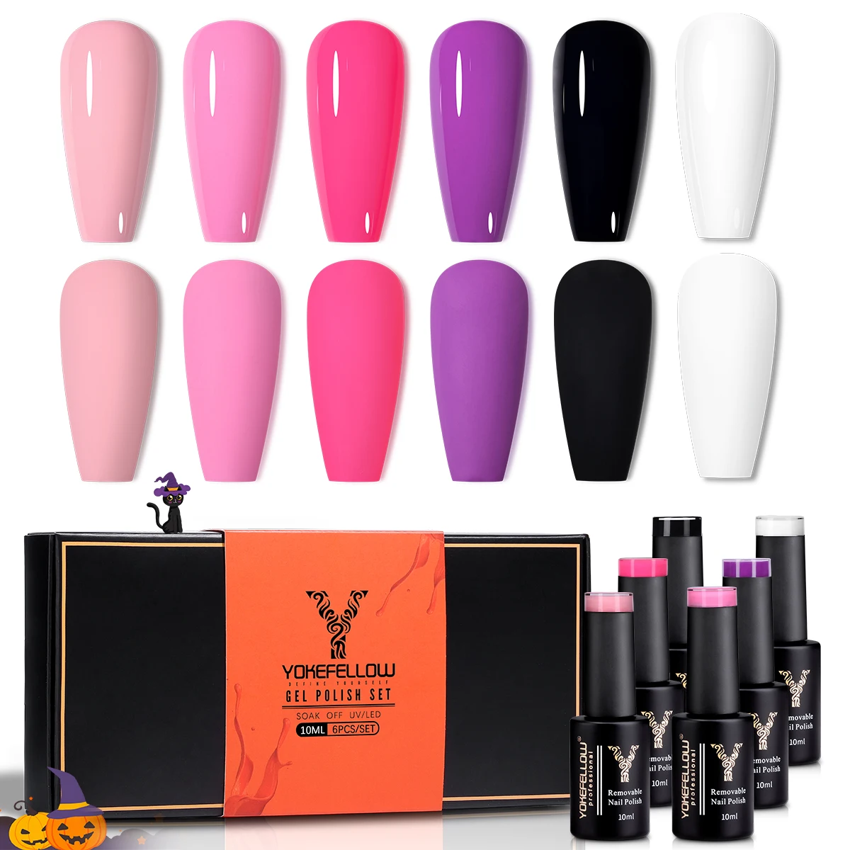 

6 Colors Halloween Orange PINK Black Gel Nail Polish Set Black White Nail Gel Kit Soak Off UV LED Minicure DIY for Party