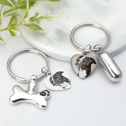 Personalized Pet Urn Keychain Dog Urn Key Chain Pet Memorial Cat Cylinder Cremation Urn Keyring Pet Photo Keepsake Ashes Jewelry