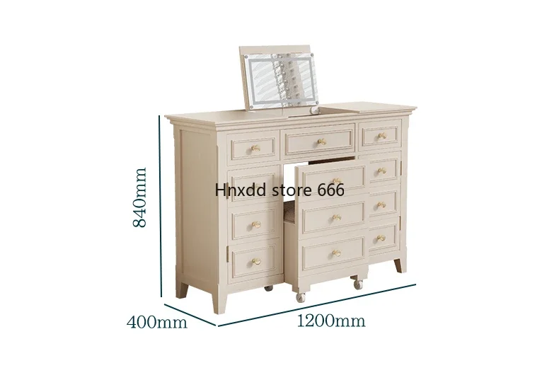 Medieval light luxury makeup table milk coffee color ribbon lamp desk storage cabinet integrated