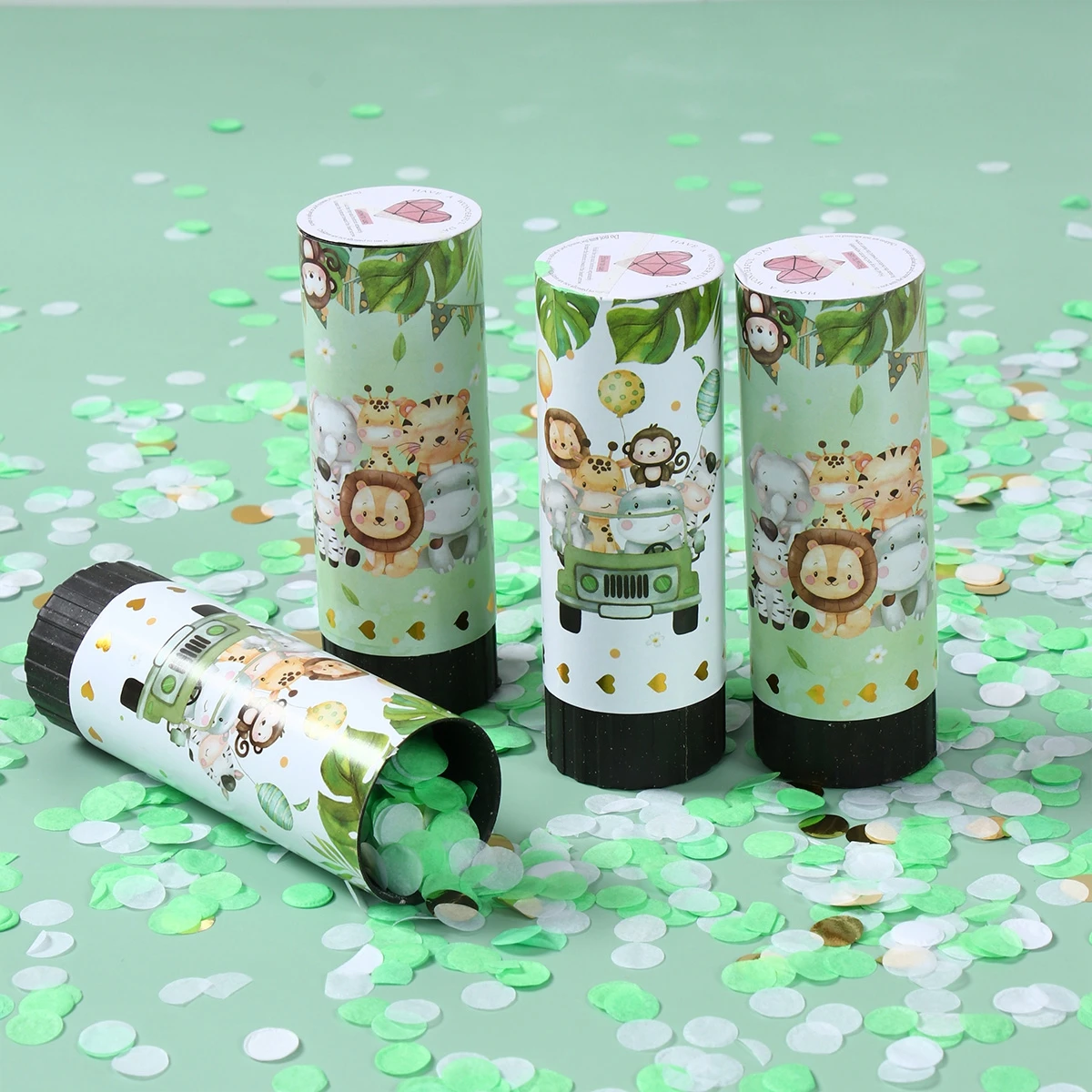 Jungle Animal Spring Fireworks Handheld Spring Confetti Cannons Celebration Birthday Party Decor Kids Wedding Party Supplies