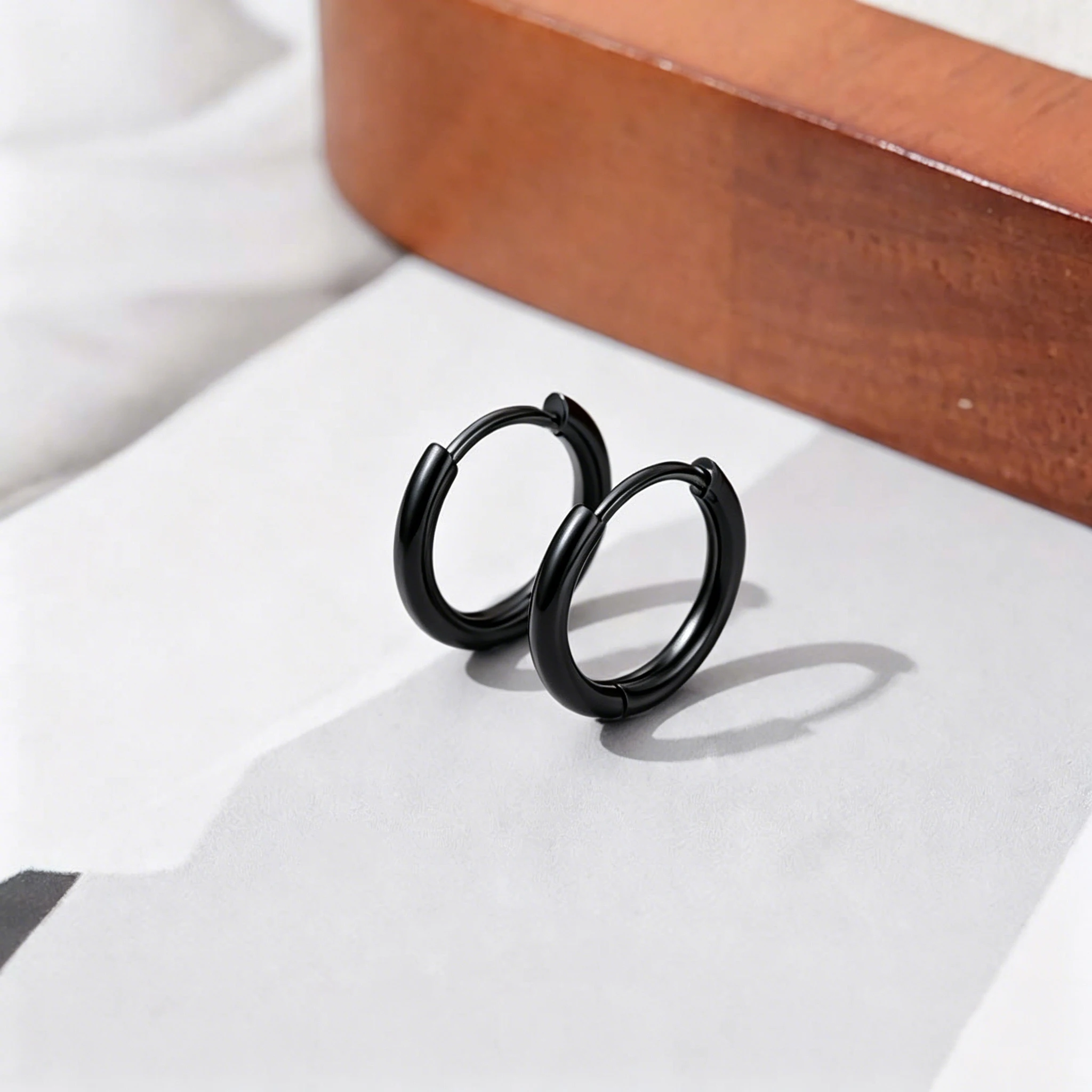 High end thin ring earrings with minimalist style and titanium steel anti allergic buckle for both men and women