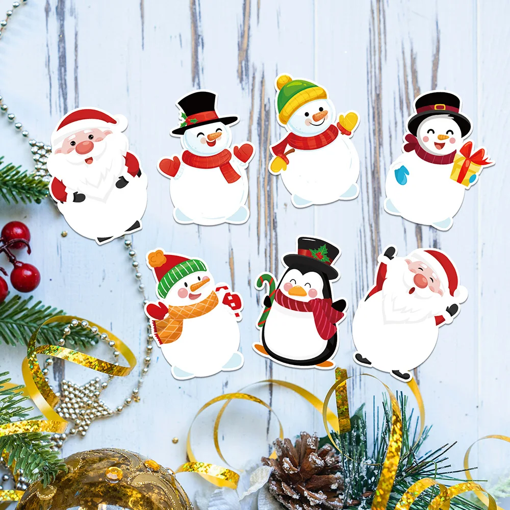 Lychee Life 12Pcs Christmas Santa Claus Penguin Cartoon Convenience Sticker Office Sticker Stationery Student Diary Label Paper