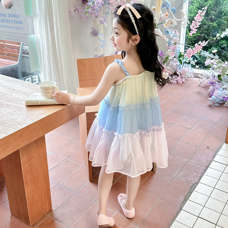 2024 new summer girls dopamine sling dress loose design fashionable foreign girl shopping party eye-catching princess dress