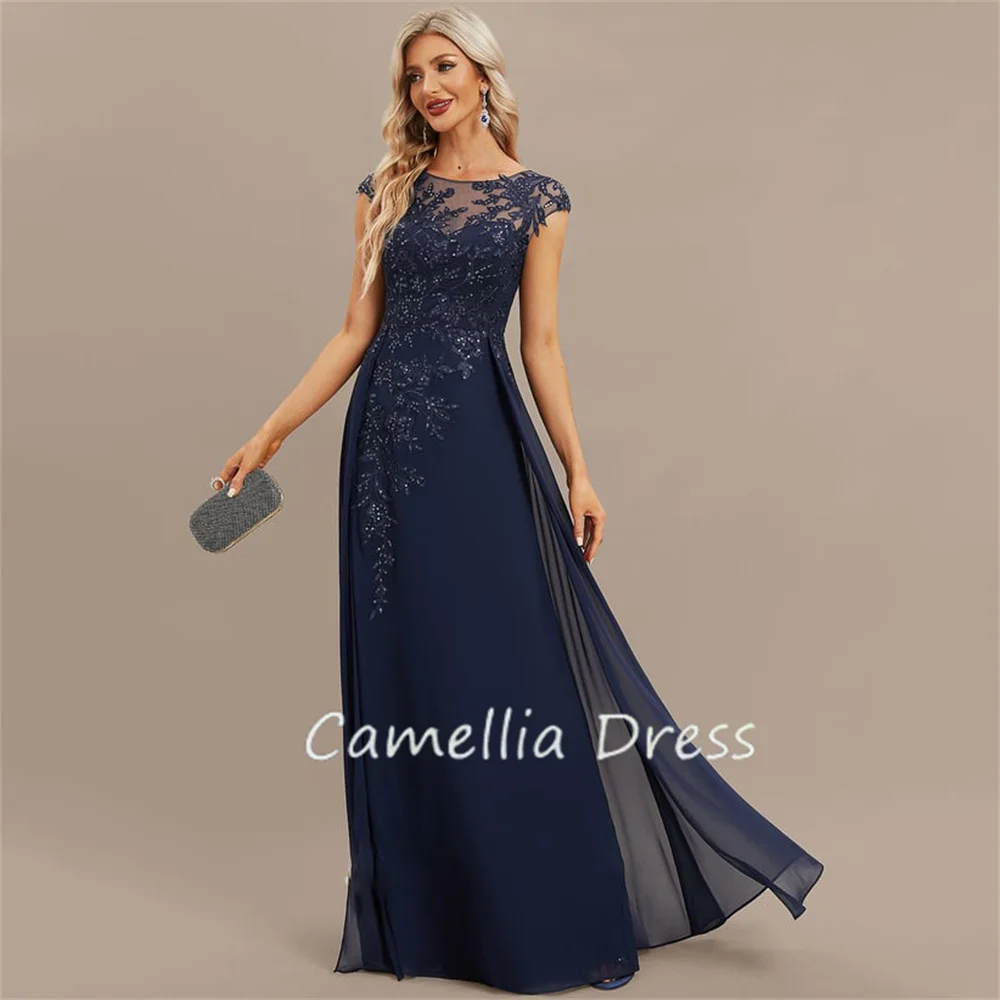 Elegant A-line Evening Dresses Scoop Neck Prom Dresses Floor-Length Chiffon Lace Formal Dresses Vestidos De Fiesta فساتين السهرة