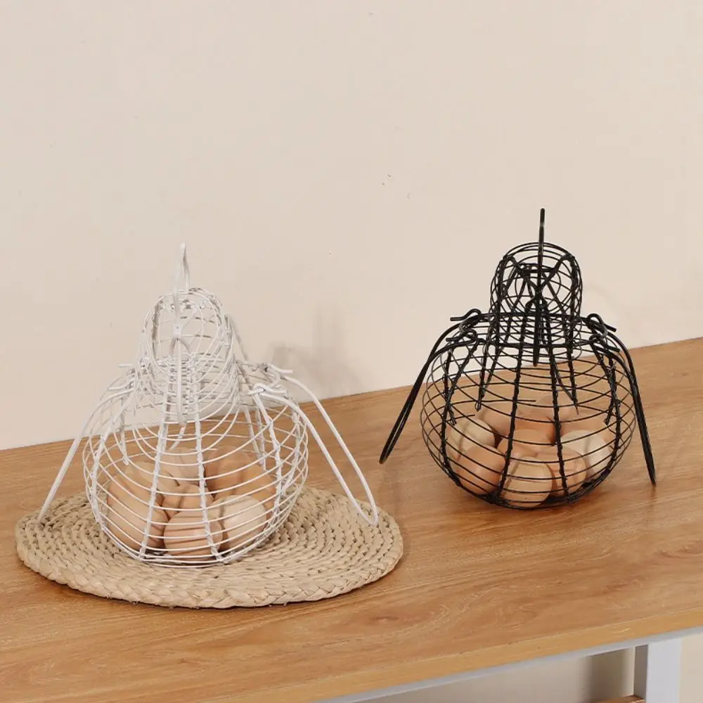 

High Quality Iron Art Eggs Storage Basket Black White Chicken Shaped Egg Holder Eggs Organizer Rack Basket Household