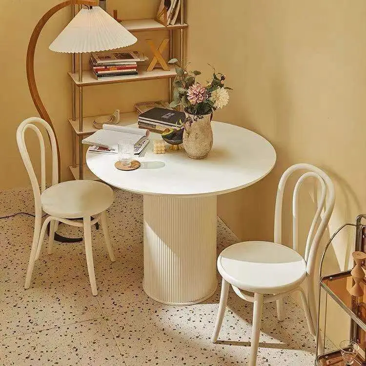 

Nordic modern simple dining table and chairs living room household small apartment light luxury dining table white rock slab bla