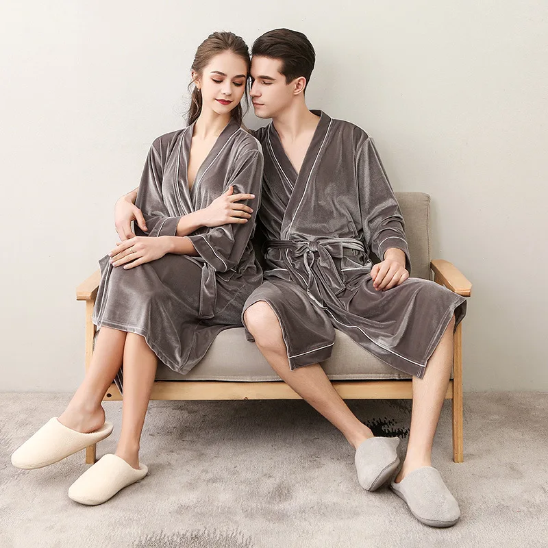 Lovers Robe Dressing Gown Women And Men Velour Robes Soft Kimono Bathrobe Summer Summer Thin Fashion Simple Home Wear