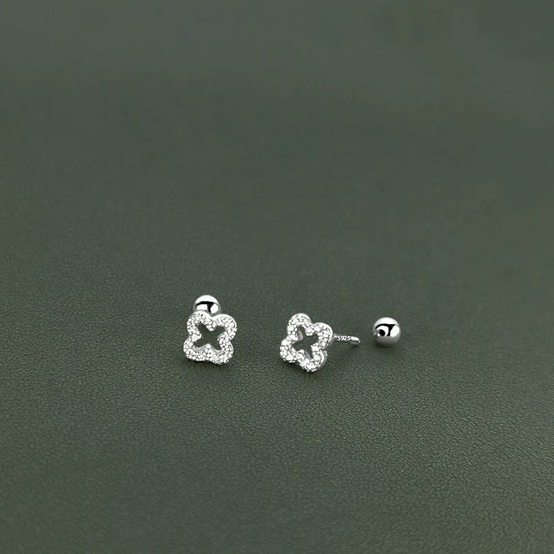 Fashion Hollow Zirconia Clover Earrings for Women Girls Small Exquisite Silver Color Daily Ear Piercing Jewelry Gifts