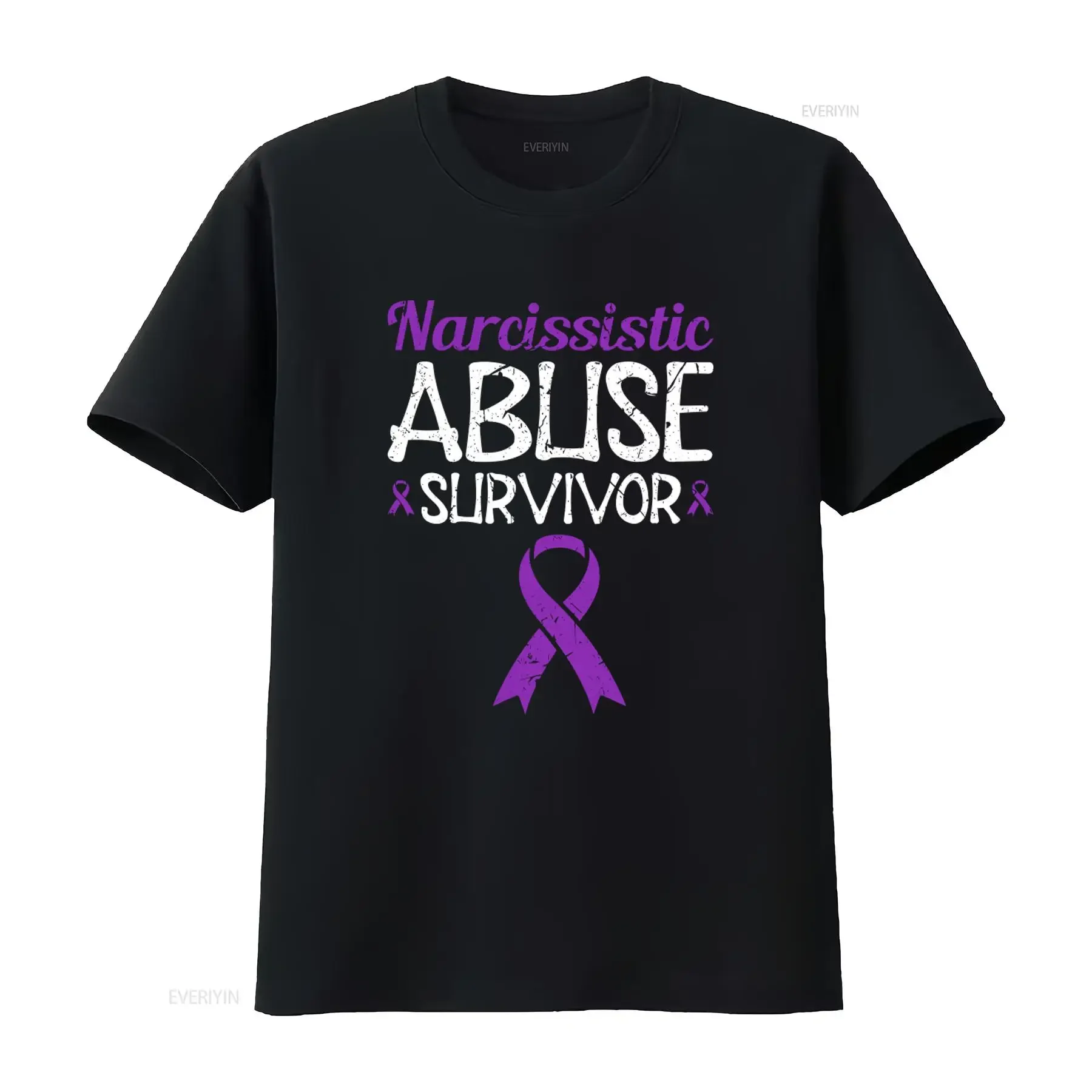 Narcissistic Abuse Survivor Purple Ribbon Mental Health Awareness T Shirt vintage Washed streetwear Top For Everyday Wear