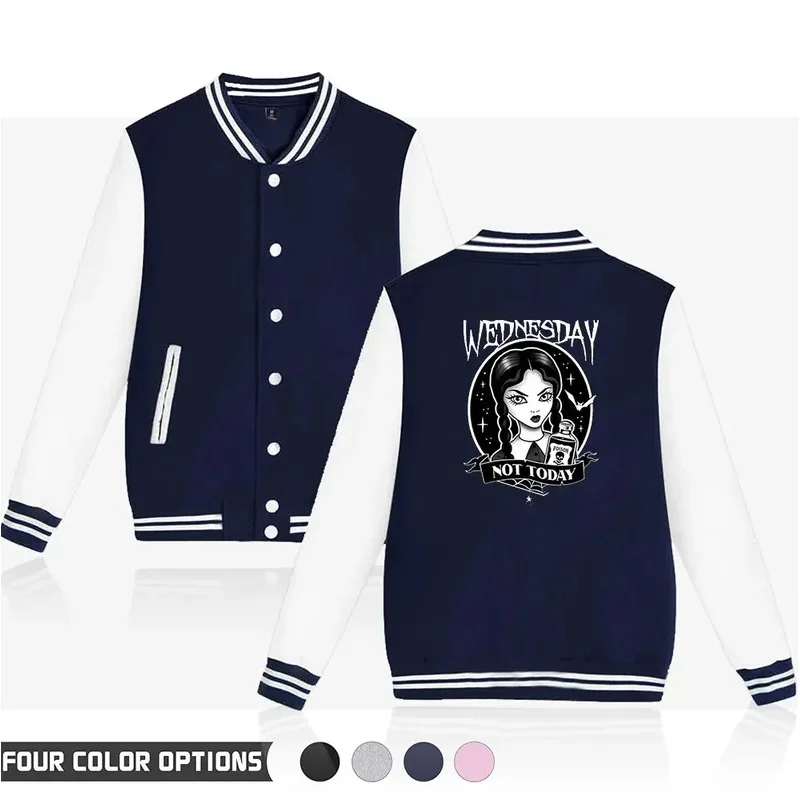 Wednesday Addams V-neck Baseball Jacket Famale/male Jenna Ortega Winter Harajuku Streetwear Outerwear Coat