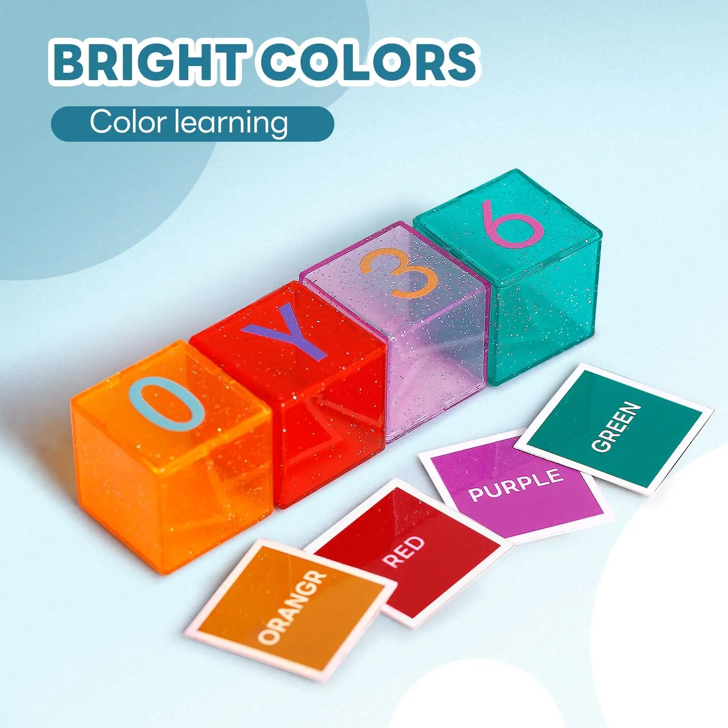 Blocos de construção para crianças, 40 peças de 1,3 polegadas acrílicos ABC e blocos de empilhamento de números brinquedos para crianças com cartões de identificação coloridos, alfabeto