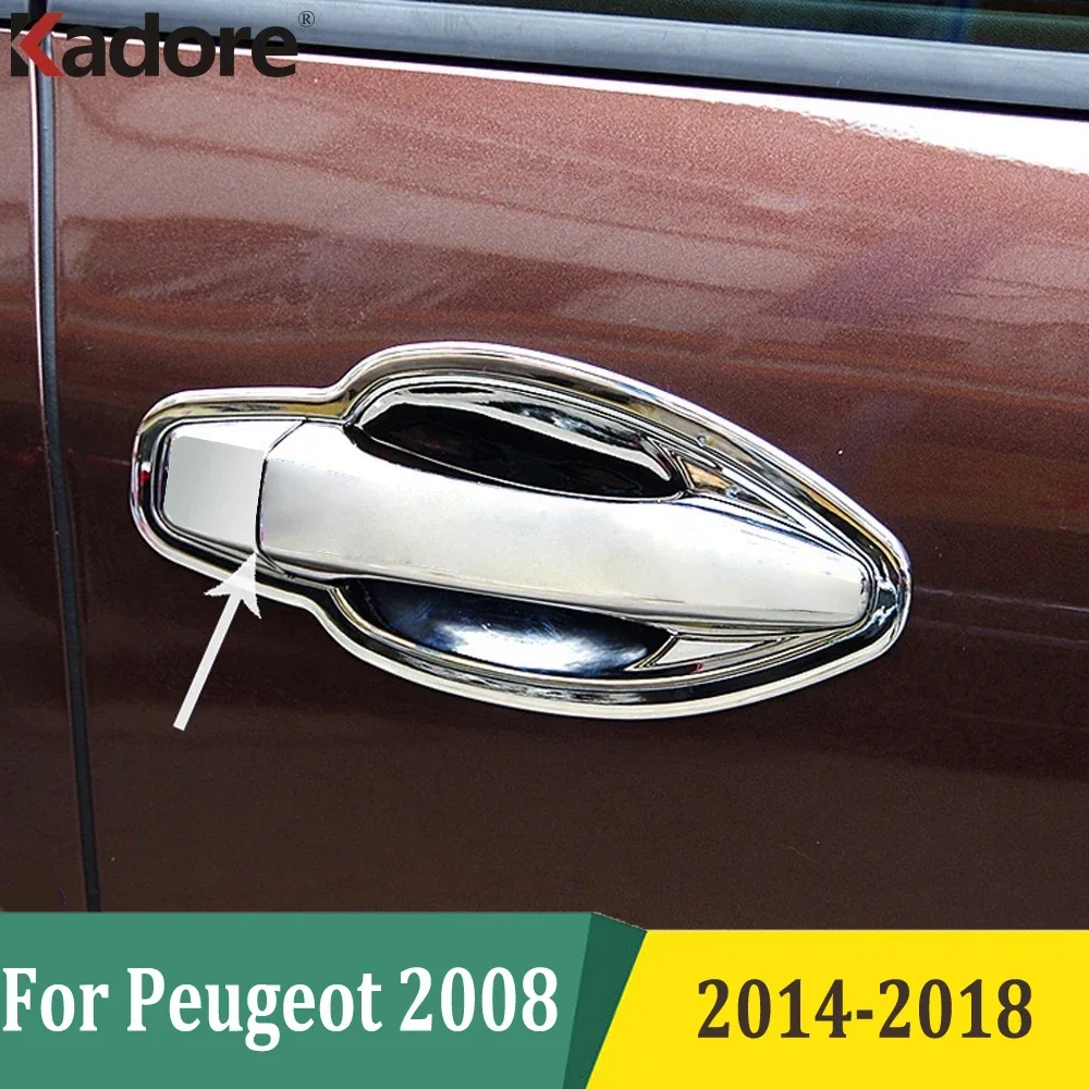

For Peugeot 2008 2014 2015 2016 2017 2018 Chrome Side Door Handle Cover Trims Sticker Car Styling Exterior Accessories