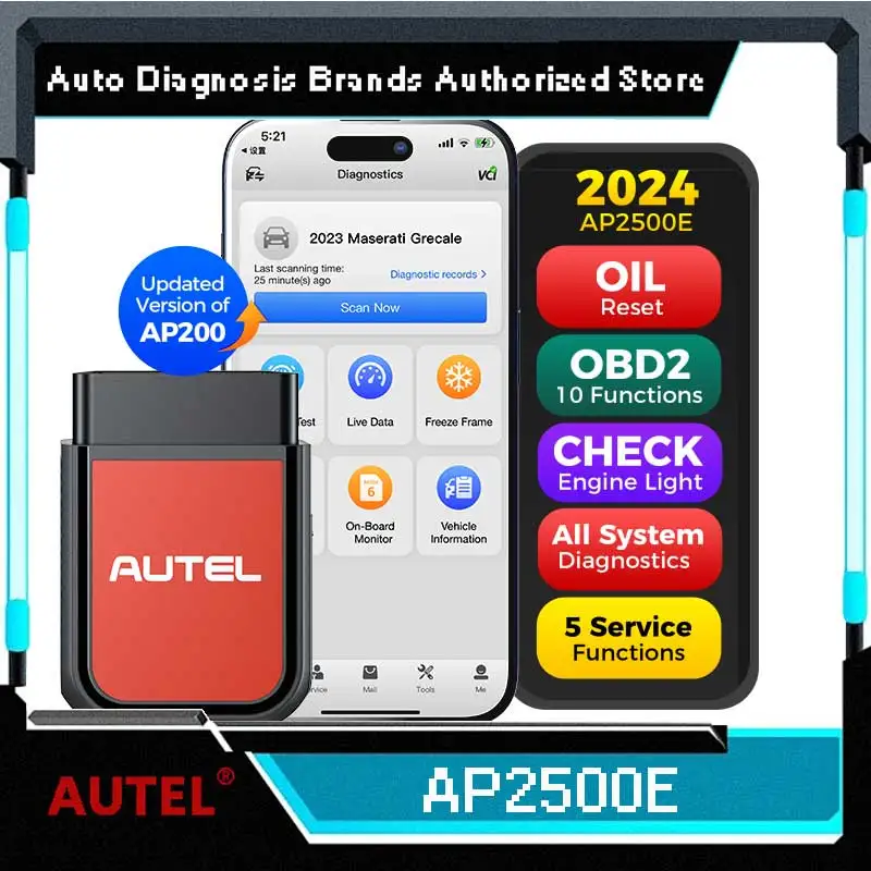 

Autel MaxiAP AP2500E Bluetooth Code Reader Upgrade AP200 CAN FD OBD2 Scanner Full Systems ABS SRS 45+ Car Brands for Android/iOS