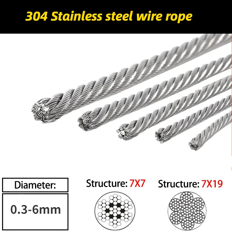 1/5/10/20/50 м 0,3-6 мм диаметр 1x7 7x7 7x9 структура 304 Проволочный Трос из нержавеющей стали тонкий кабель Мягкий рыболовный подъемный кабель