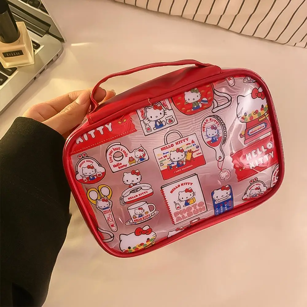 New anime Hello Kitty Transparent storage bag kawaii y2k PVC large capacity Makeup bag Travel portable waterproof toiletry bag