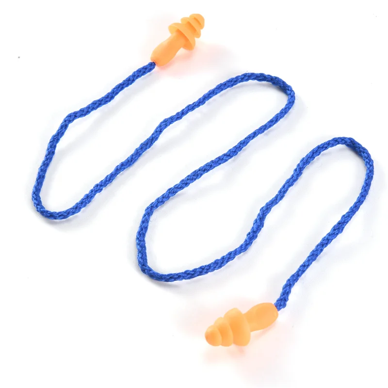 L72A-100 Pairs Individually Wrapped Non Toxic Soft Silicone Corded Ear Plugs Reusable Hearing Protection Rubber Earplugs